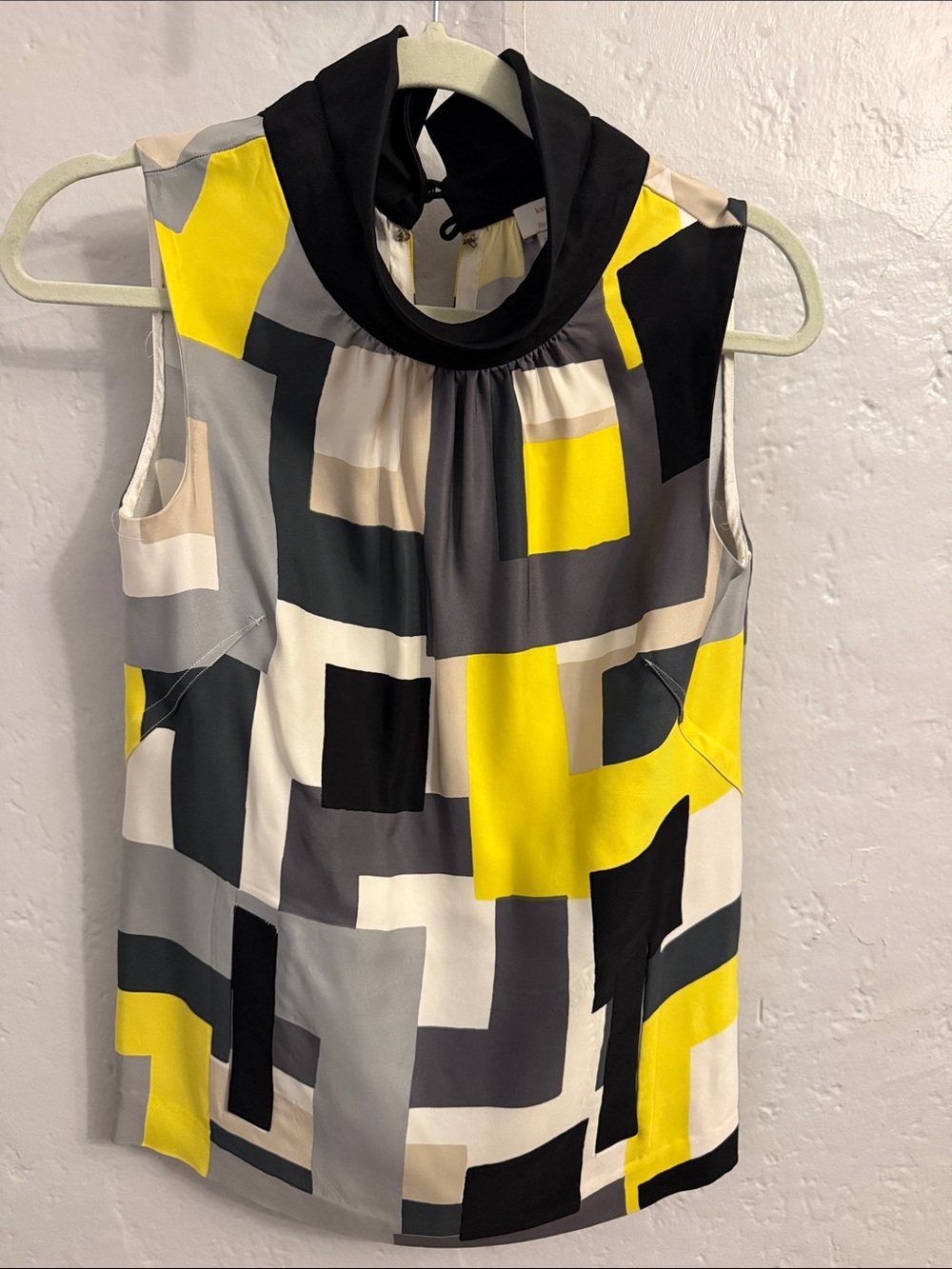kate spade Colorblock Funnel, Mock-Neck Mini Dress Shirt in Yellow, Gray & Black